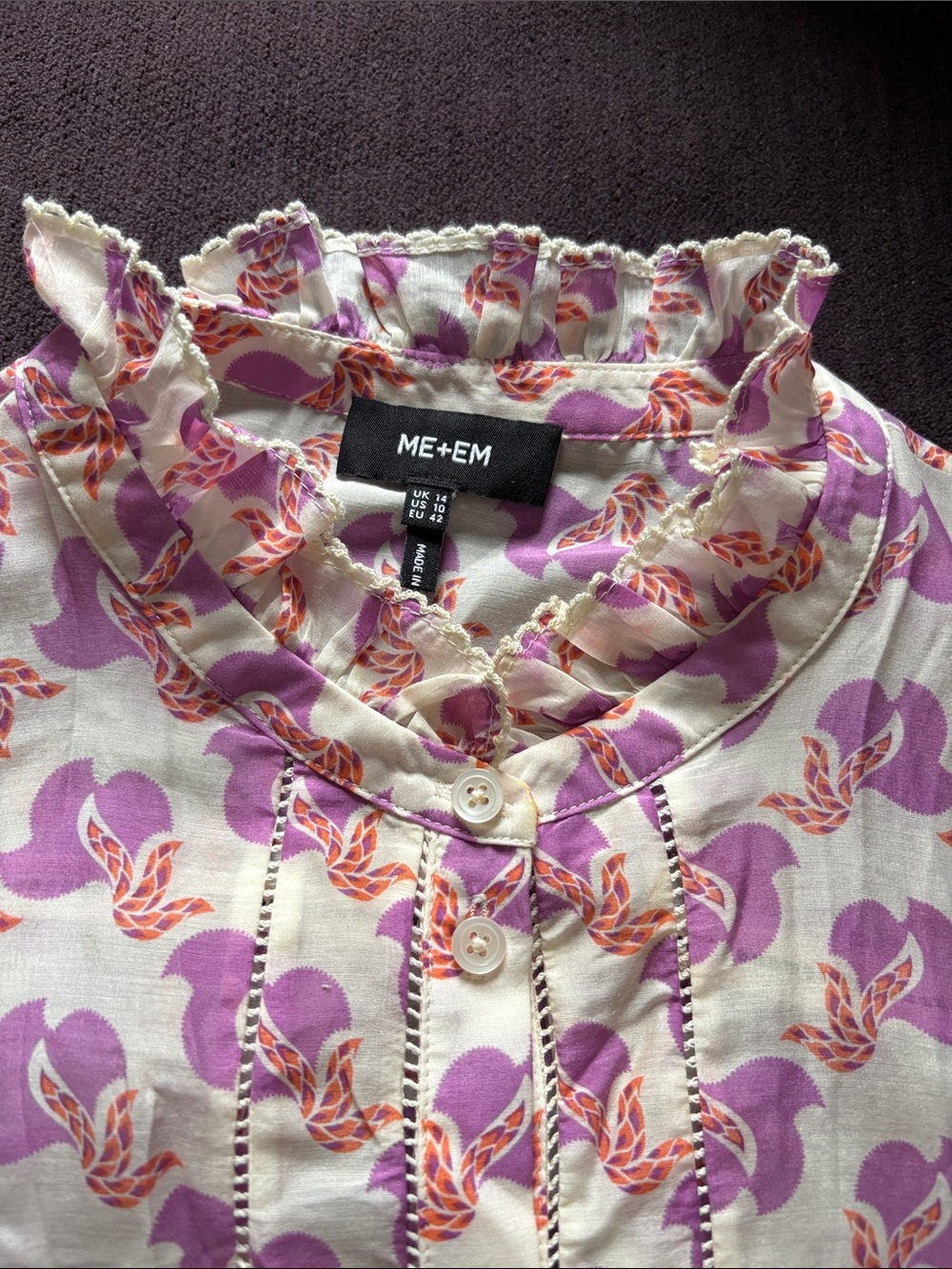 ME+EM Bird of Paradise Print Silk Cotton Blouse Size 10